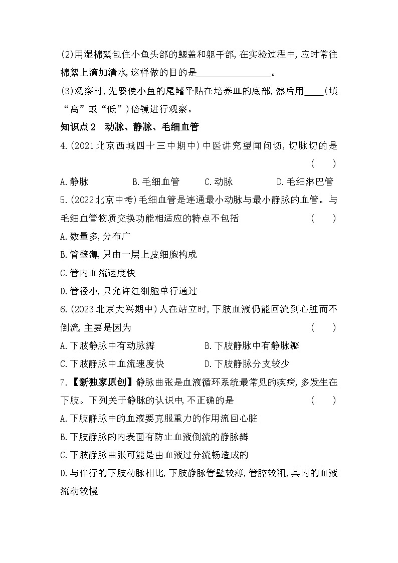 5.22　血管--北京课改版初中生物七年级下册同步练习第2页