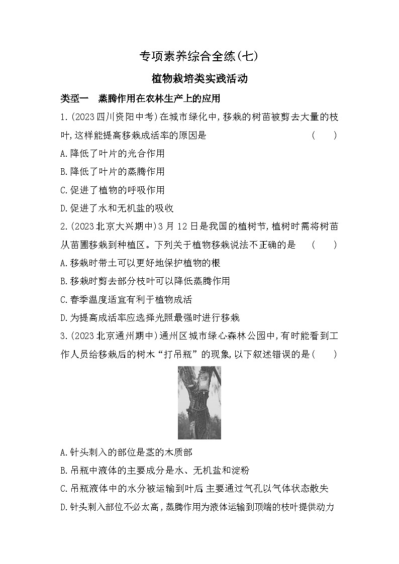 07-专项素养综合全练  植物栽培类实践活动--北京课改版初中生物七年级下册同步练习第1页