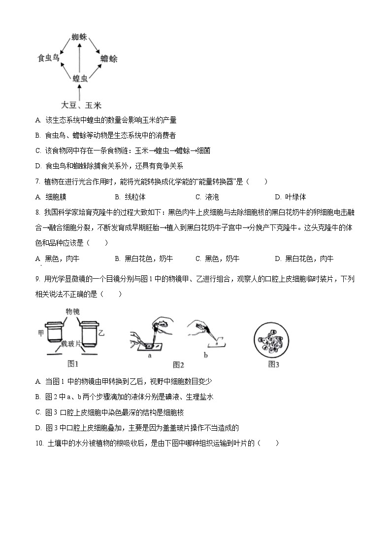 精品解析：陕西省咸阳市杨陵区2022-2023学年七年级上学期期末生物试题（原卷版）第2页