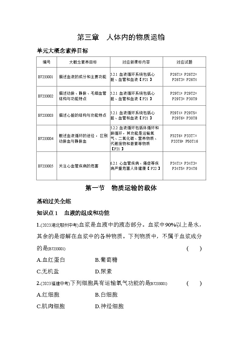 3.1　物质运输的载体--济南版初中生物七年级下册同步练习第1页