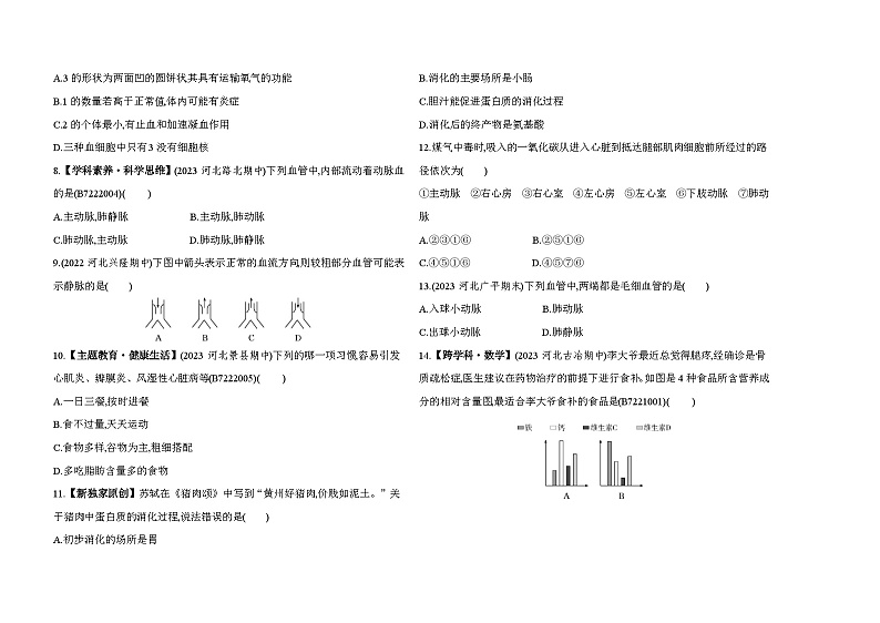 期中素养综合测试--冀少版初中生物七年级下册同步练习第2页