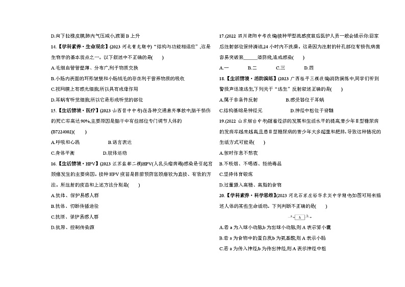 期末素养综合测试(一)--冀少版初中生物七年级下册同步练习第3页