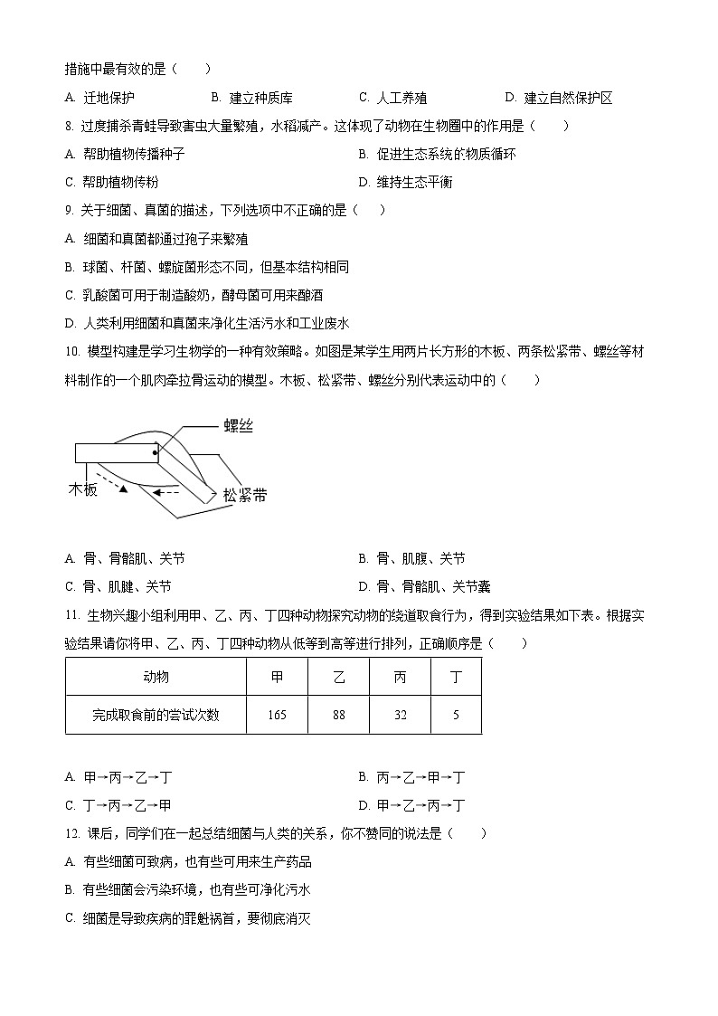 精品解析：广东省汕头市潮阳区铜盂镇2023-2024学年八年级上学期期末生物试题（原卷版）第2页