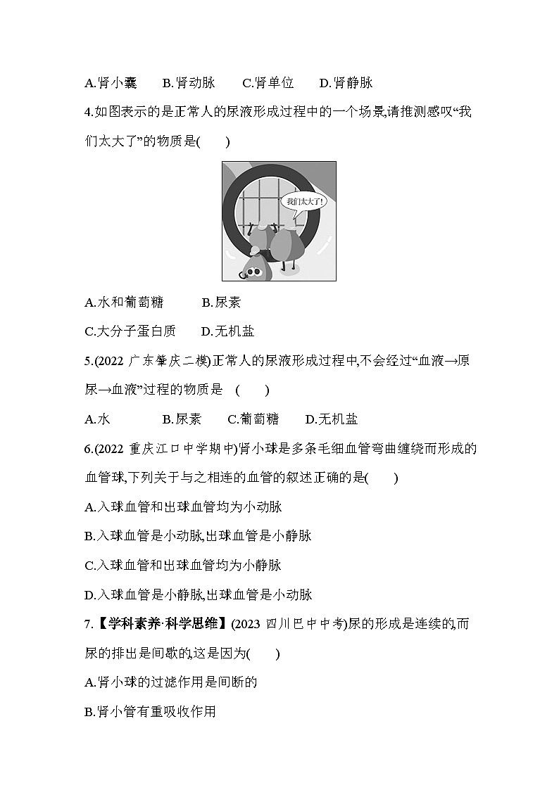 第五章   人体内废物的排出--人教版初中生物七年级下册同步练习第2页