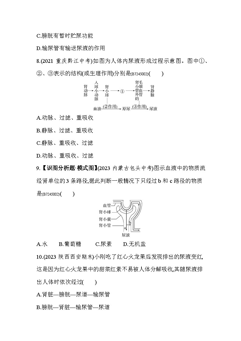 第五章   人体内废物的排出--人教版初中生物七年级下册同步练习第3页