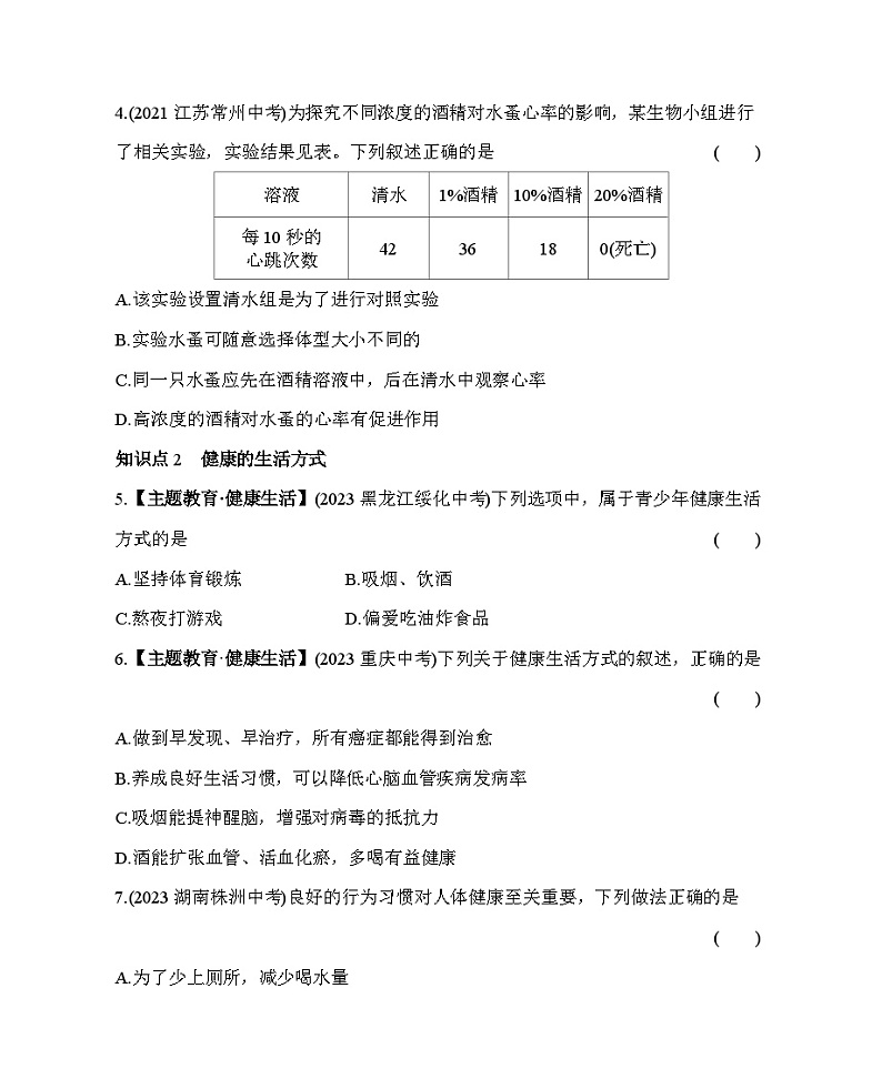 3.2　选择健康的生活方式--五·四学制鲁科版初中生物七年级下册同步练习第2页