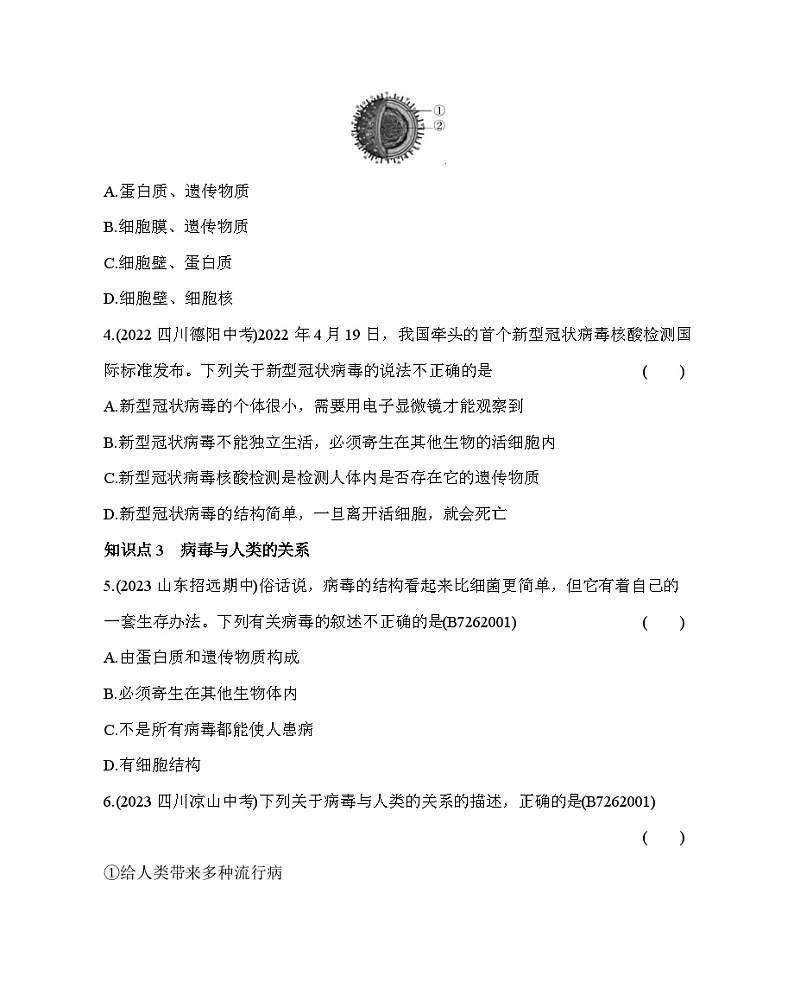 第二章　病毒--五·四学制鲁科版初中生物七年级下册同步练习第2页