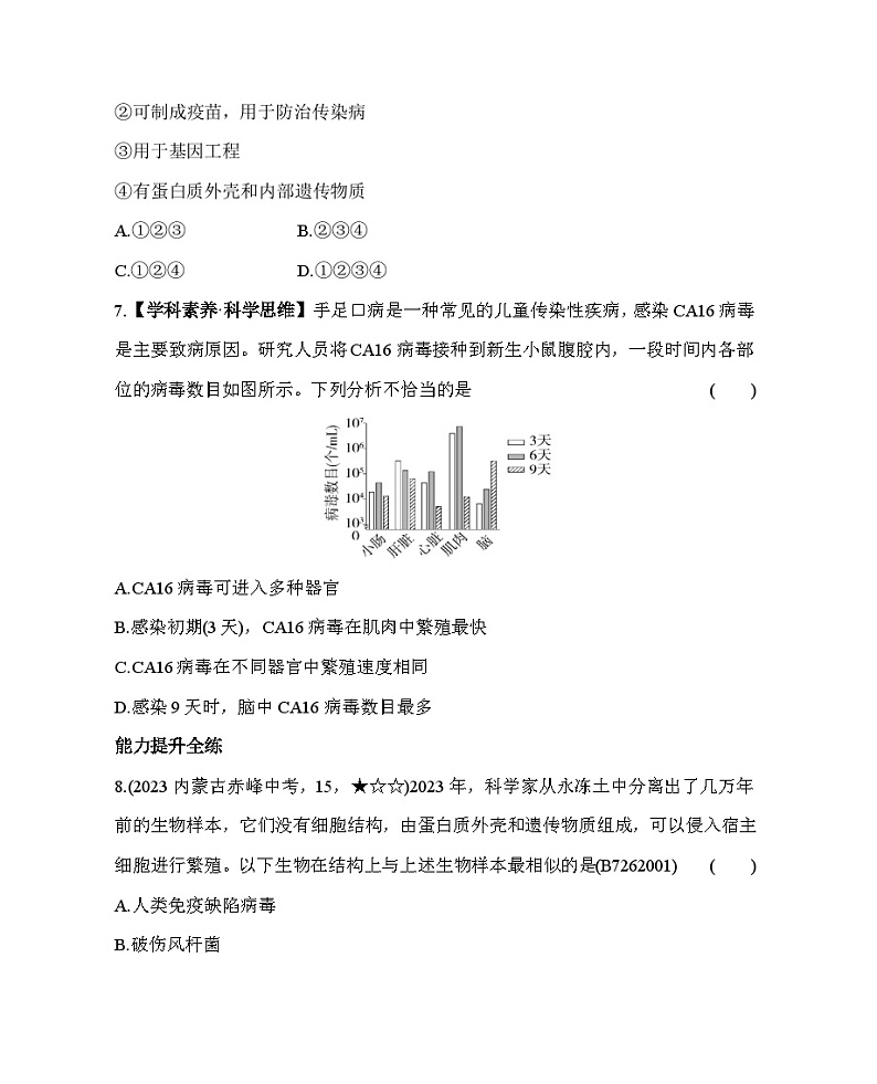 第二章　病毒--五·四学制鲁科版初中生物七年级下册同步练习第3页