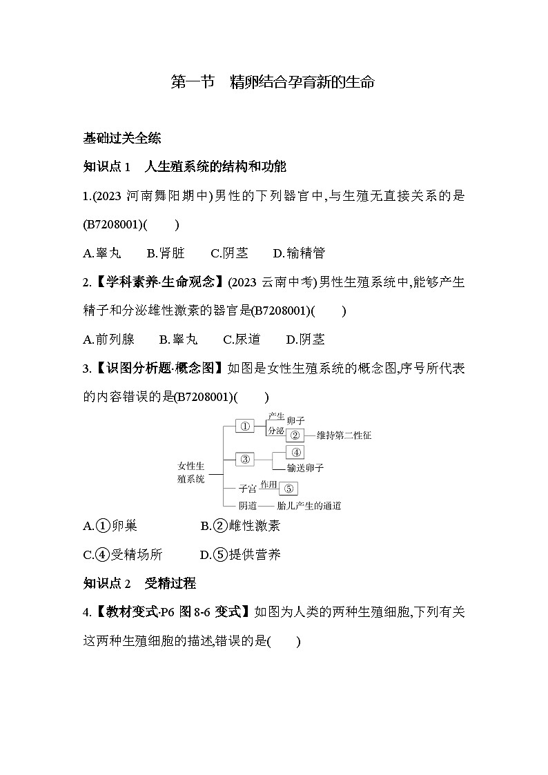 8.1　精卵结合孕育新的生命--苏教版初中生物七年级下册同步练习第2页