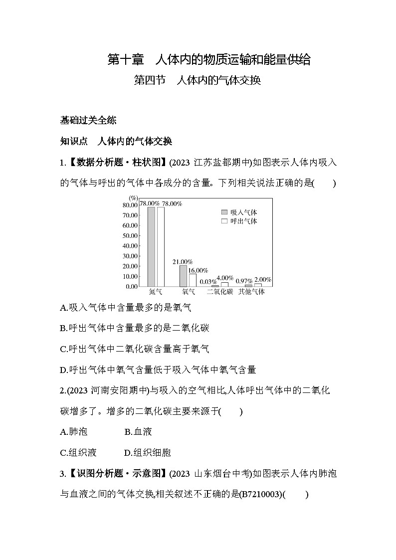 10.4　人体内的气体交换--苏教版初中生物七年级下册同步练习第1页