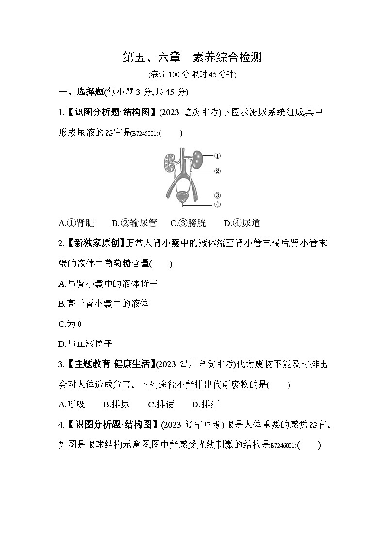 第五、六章   素养综合检测--人教版初中生物七年级下册同步练习第1页
