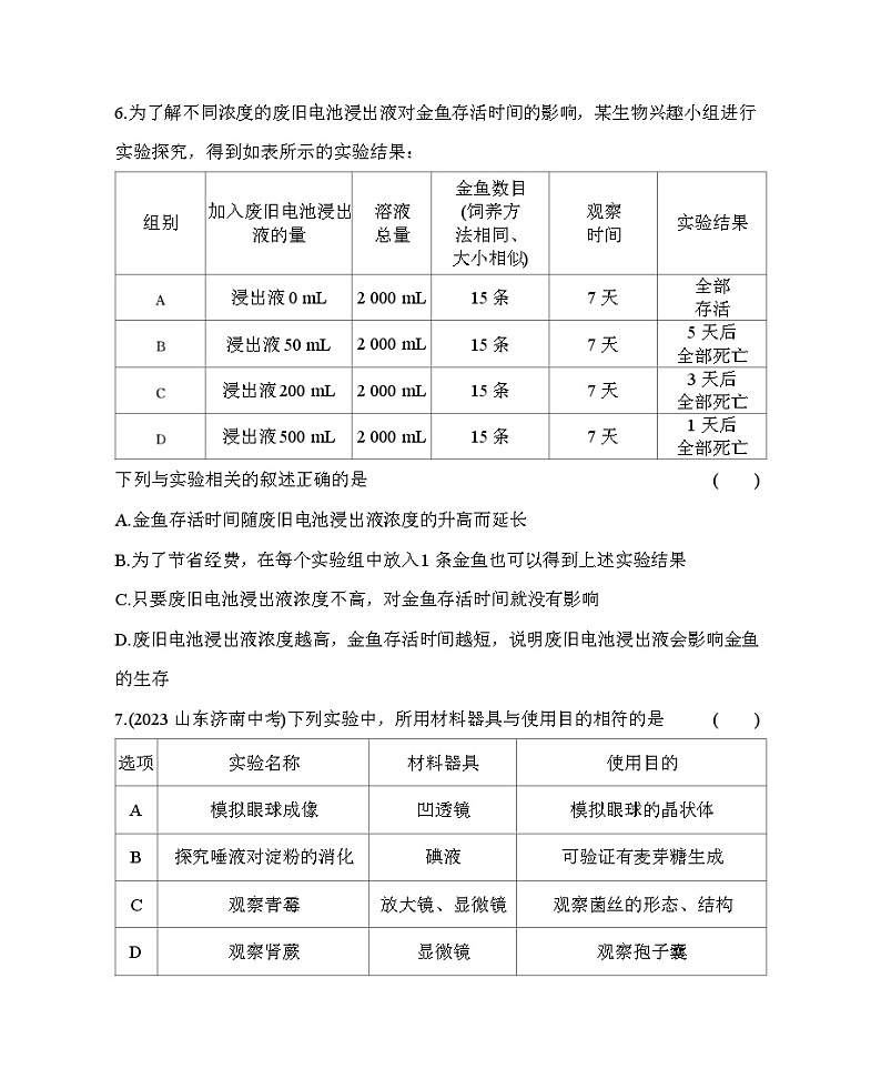 04-专项素养综合全练(四) 探究实践--五·四学制鲁科版初中生物七年级下册同步练习第3页