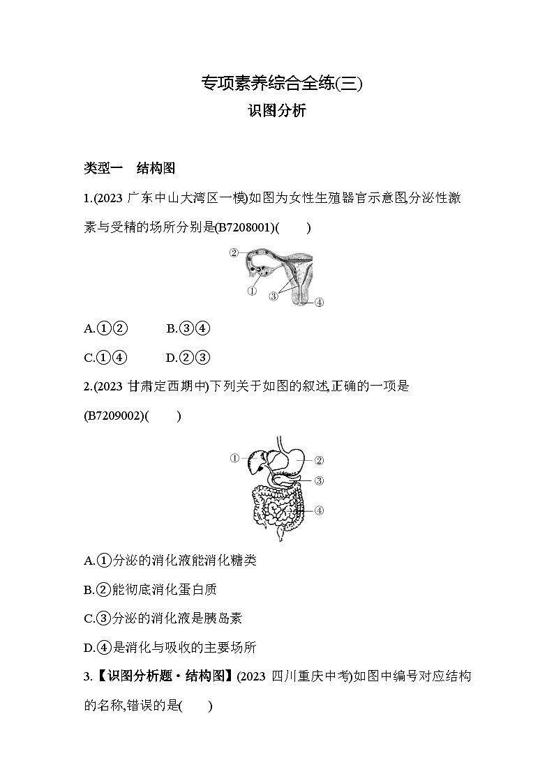 03-专项素养综合全练(三)识图分析--苏教版初中生物七年级下册同步练习01