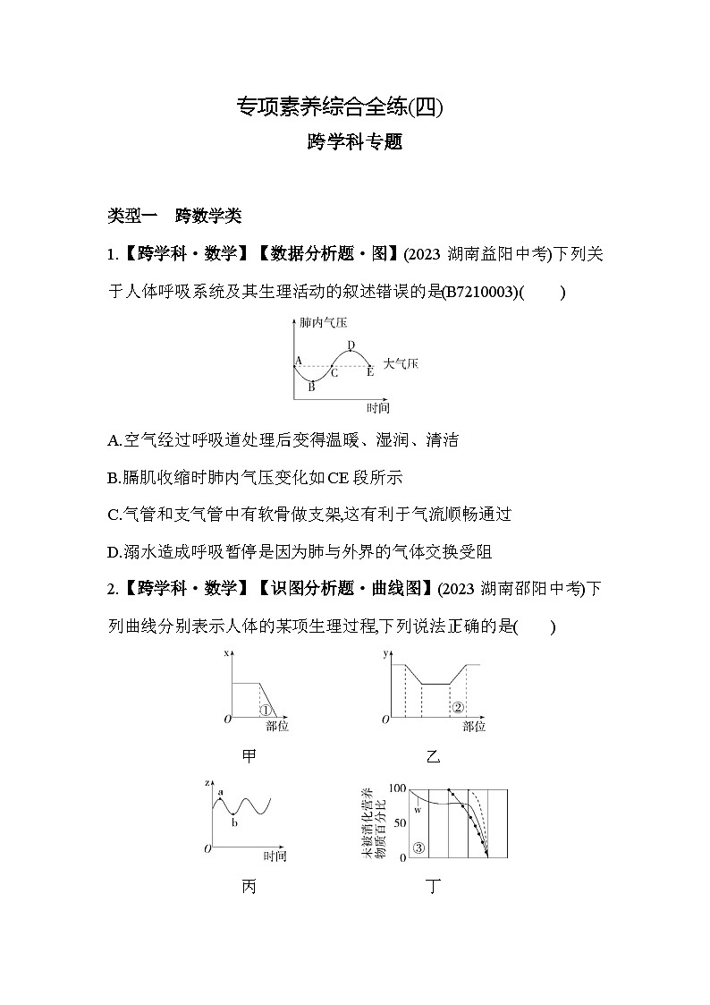 04-专项素养综合全练(四)跨学科专题--苏教版初中生物七年级下册同步练习第1页