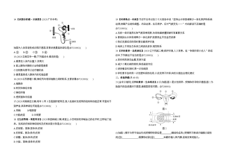 期末素养综合测试(一)--苏教版初中生物七年级下册同步练习第3页