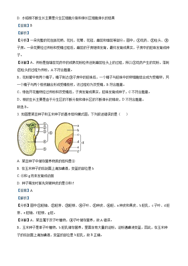 山东省菏泽市定陶区2023-2024学年八年级上学期期末生物试题（原卷版+解析版）02