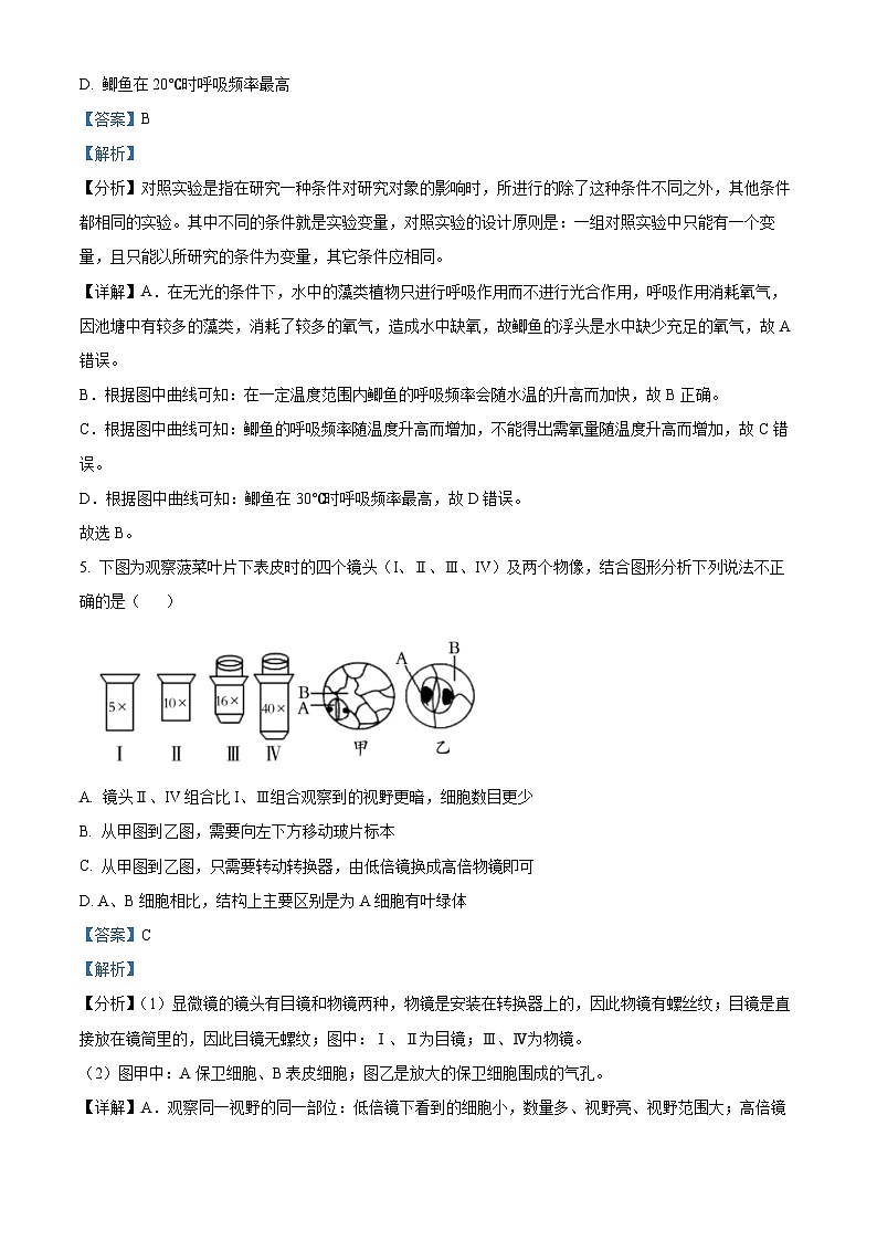 山东省济宁市兖州区2023-2024学年七年级上学期期末生物试题（原卷版+解析版）03