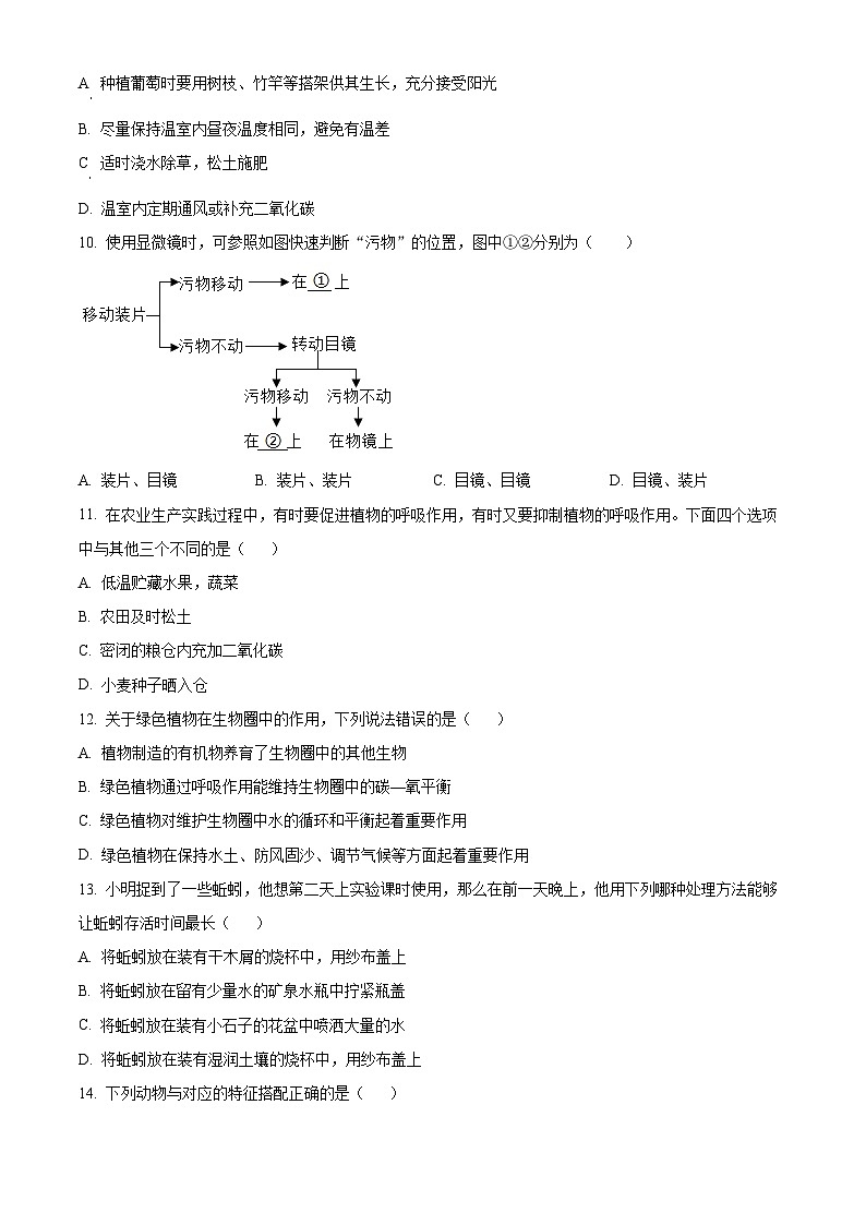 精品解析：山东省德州市武城县2023-2024学年七年级上学期期末生物试题（原卷版）第3页