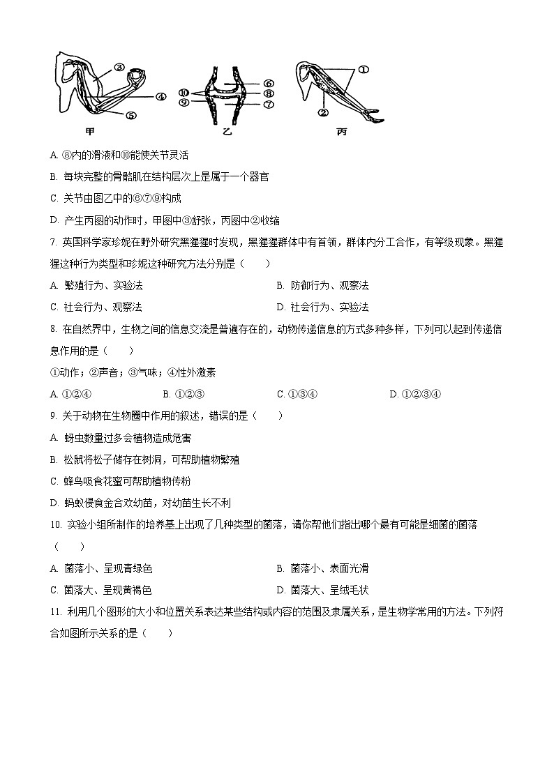 精品解析：吉林省白城市通榆县育才学校等校联考2023-2024学年八年级上学期期末生物试题（原卷版）第2页