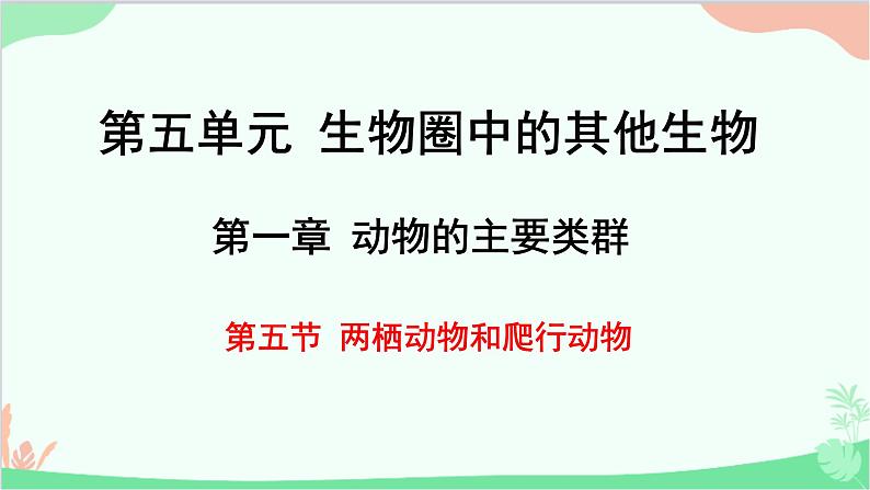 人教版生物八年级上册 第五单元第一章第五节  两栖动物和爬行动物课件01