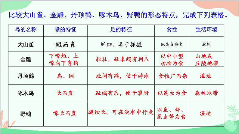 人教版生物八年级上册 第五单元第一章第六节  鸟课件05