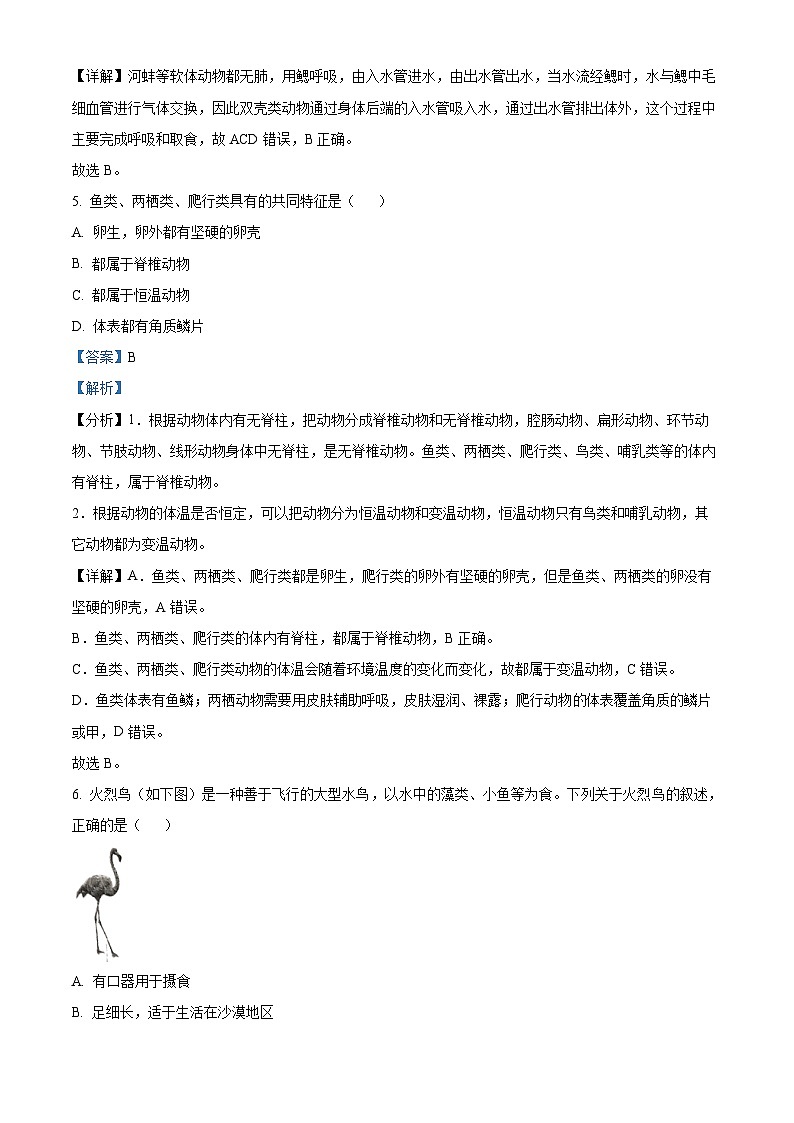陕西省榆林市榆阳区2023-2024学年八年级上学期期末生物试题03