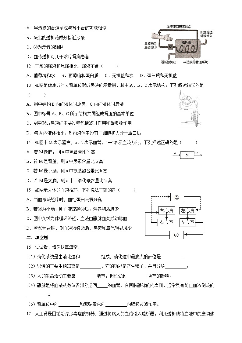 苏科版八年级上册生物第15章《人体内平衡的维持》测试卷（含答案）03