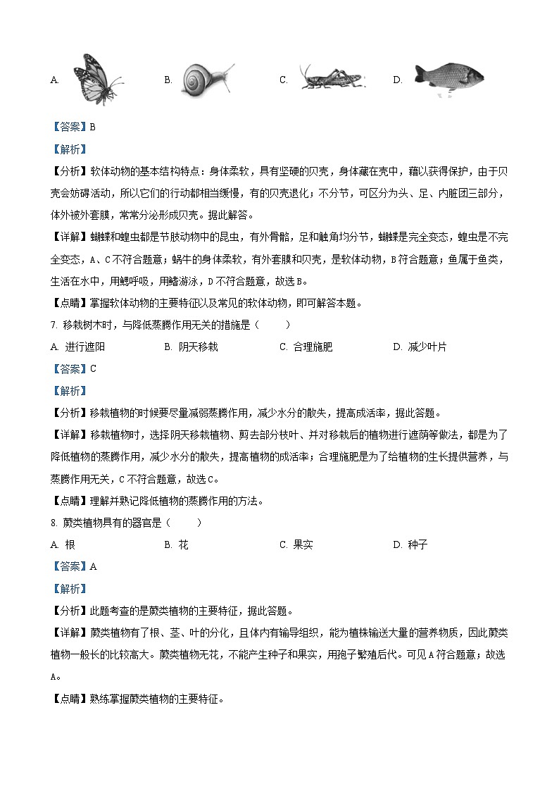 福建省漳州市漳州一中碧湖校区2023-2024学年八年级下学期开学考试生物试题03