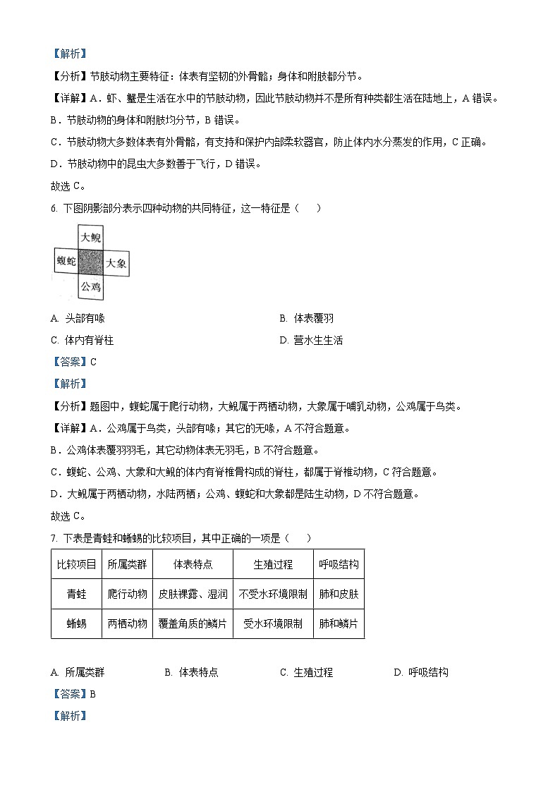 陕西省榆林市神木市2023-2024学年八年级上学期期末生物试题（原卷版+解析版）03