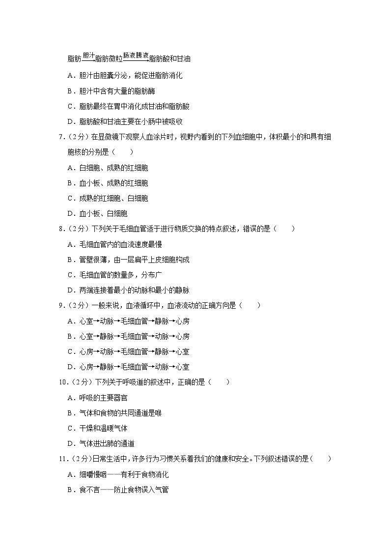 安徽省滁州市凤阳县官塘中学2022-2023学年七年级下学期5月月考生物试卷第2页