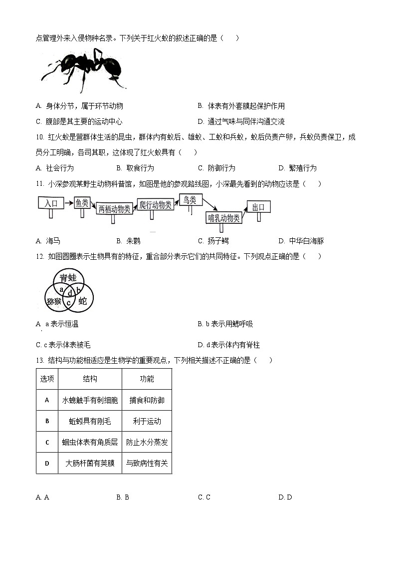 广东省深圳市龙岗区2023-2024学年八年级上学期期末生物试题（原卷版+解析版）03
