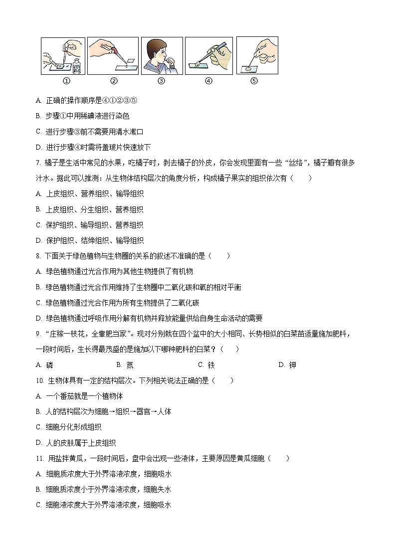 辽宁省沈阳市康平县2023-2024学年七年级上学期期末生物试题（原卷版+解析版）02