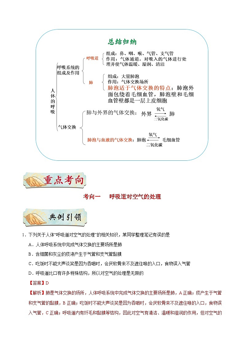 最新中考生物考点一遍过（一轮讲义） 考点21  人体的呼吸03