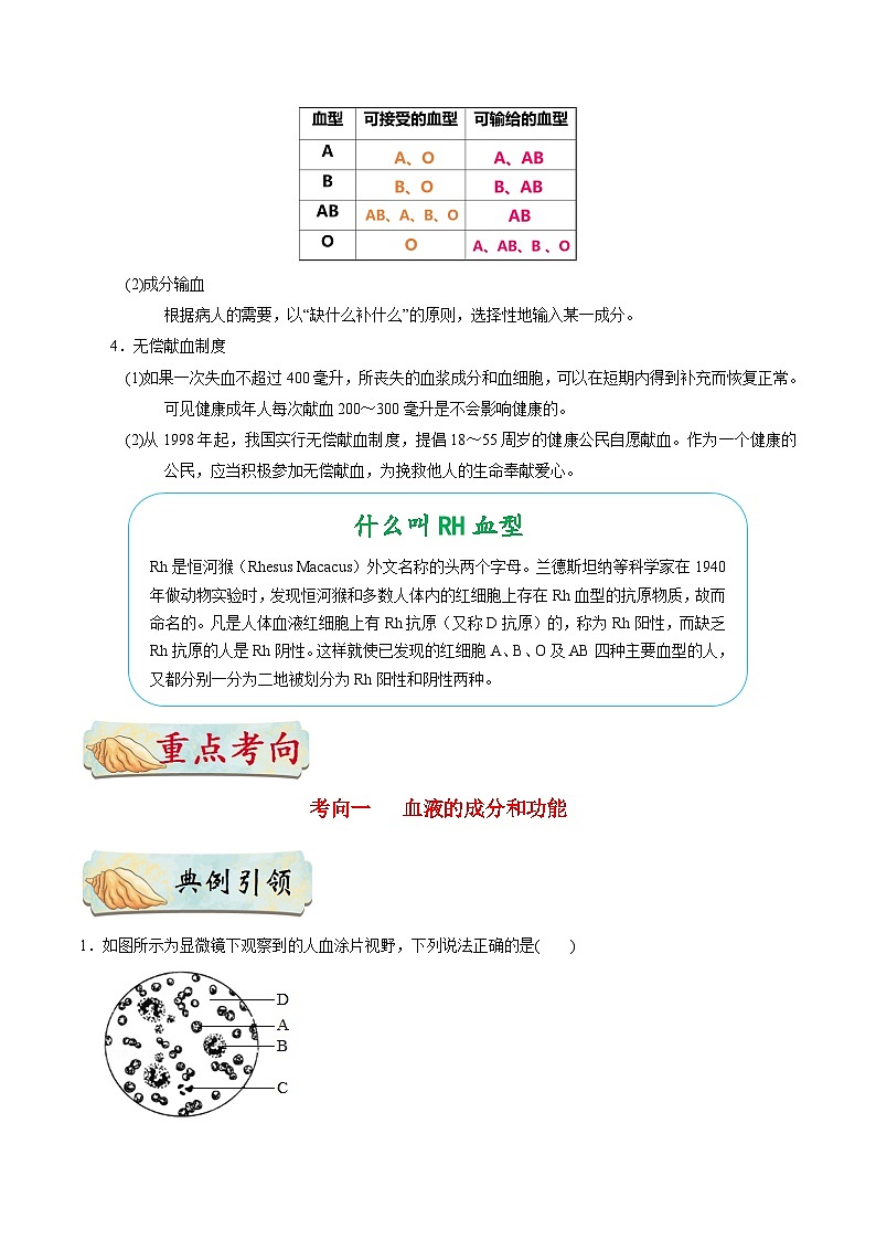 最新中考生物考点一遍过（一轮讲义） 考点22  血液第3页