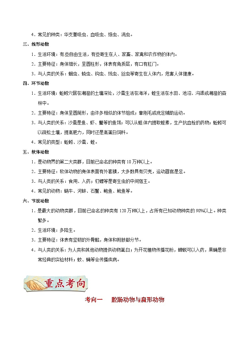 最新中考生物考点一遍过（一轮讲义） 考点30  无脊椎动物02