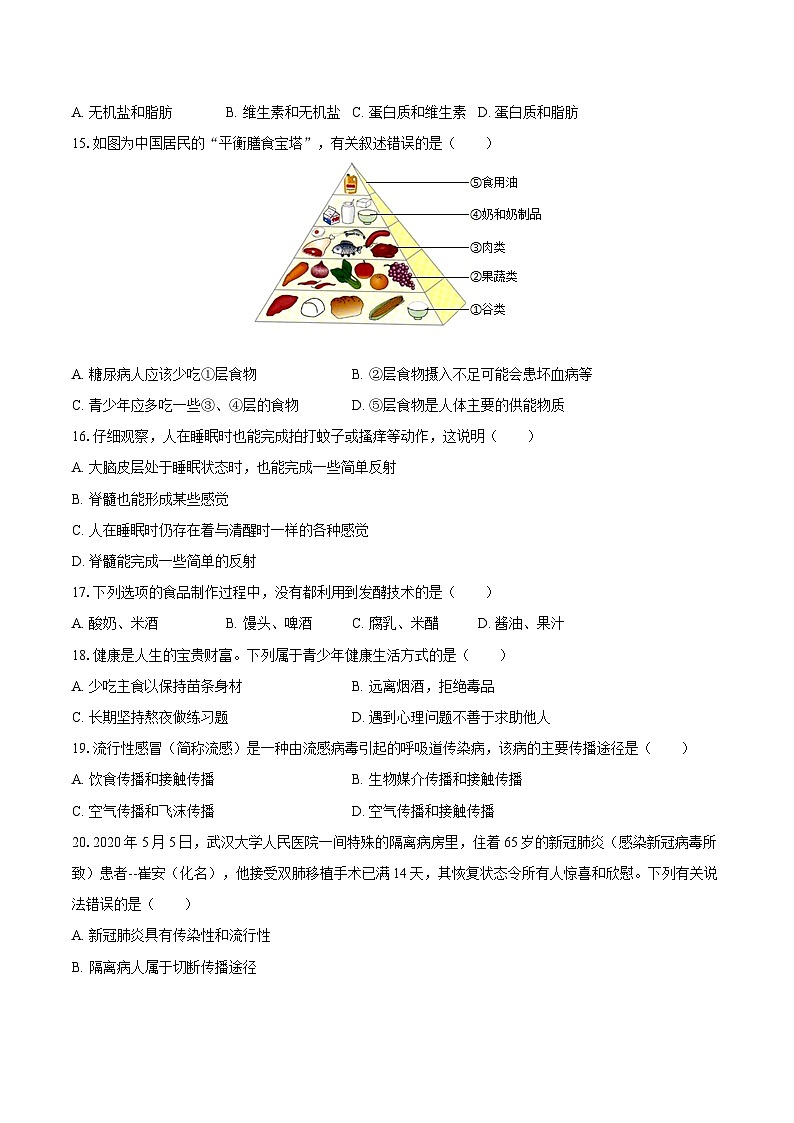 2023-2024学年山东省东营市广饶县乐安街道乐安中学八年级（下）开学生物学试卷（五四学制）（含解析）03