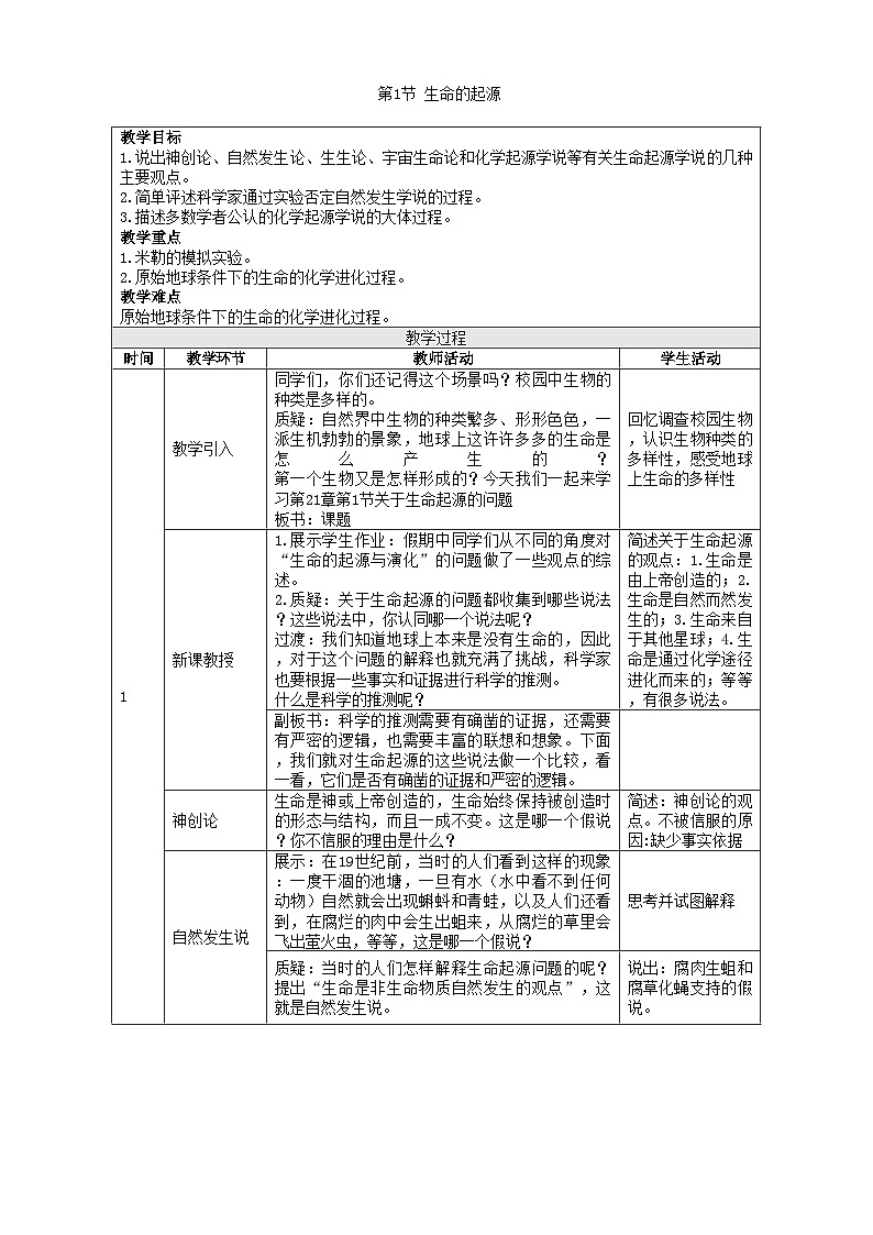 北师大版生物八年级下册 第21章 第1节  《生命的起源》教案101