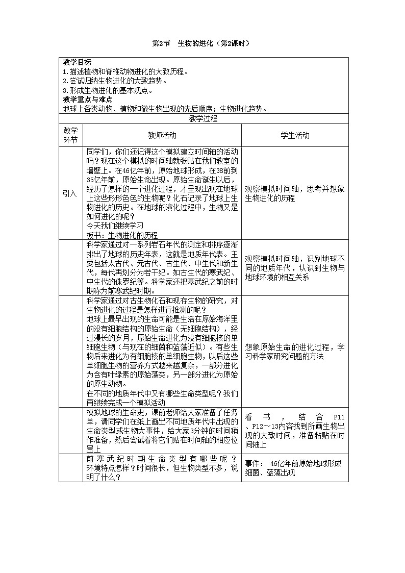 北师大版生物八年级下册 第21章 第2节 《生物的进化》教案201
