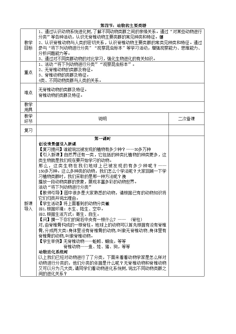 北师大版生物八年级下册 第22章 第4节  《动物的主要类群》教案101