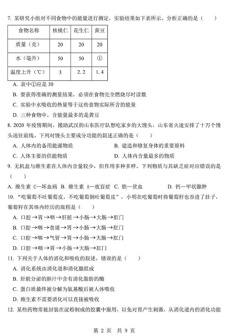 广东省中山纪念中学集团2022-2023学年下学期期中考试试题七年级生物（人教版）正文02