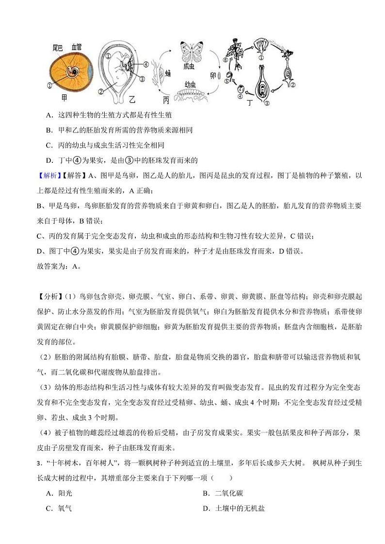 湖北省恩施州2023年中考生物学试题（附真题解析）02