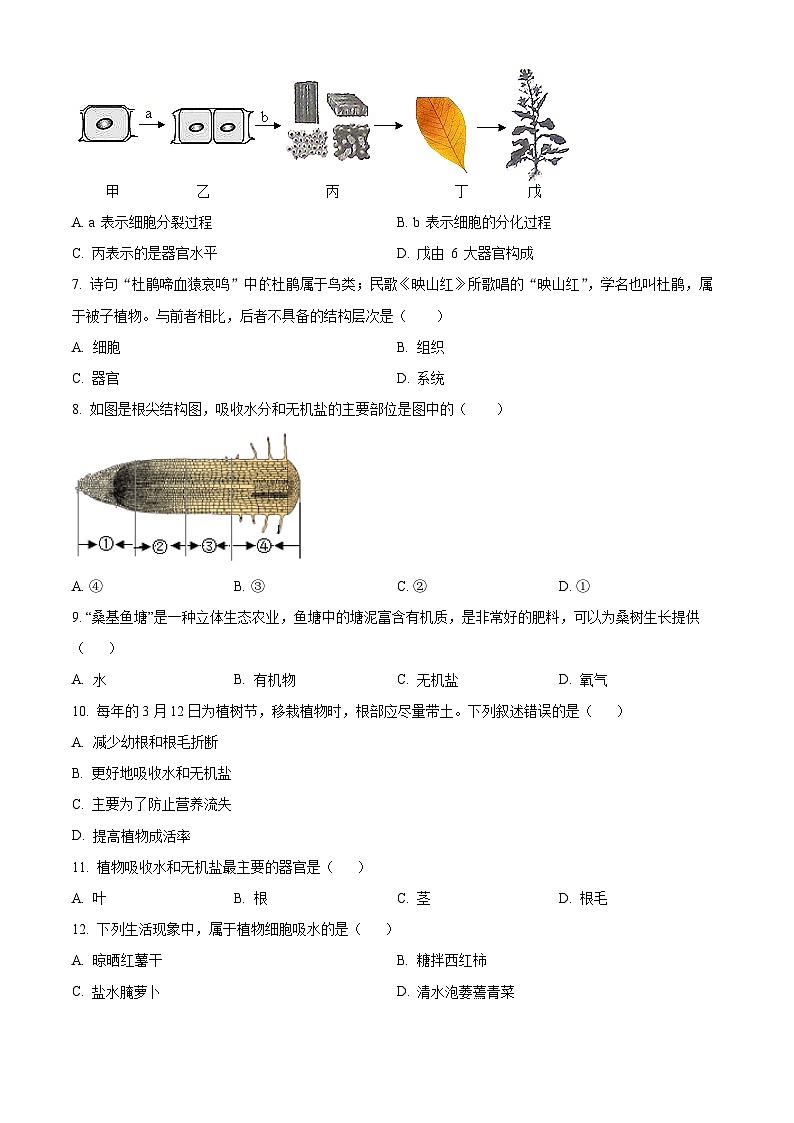 北京市房山区2023-2024学年七年级上学期期末生物试题（原卷版+解析版）02