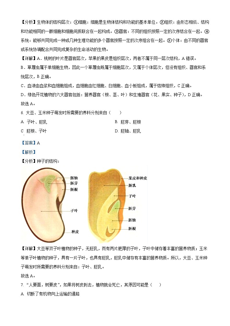 辽宁省沈阳市辽中区2023-2024学年七年级上学期期末生物试题（原卷版+解析版）03