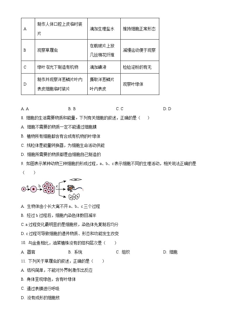 内蒙古呼伦贝尔市海拉尔区2023-2024学年七年级上学期期末生物试题（原卷版+解析版）03