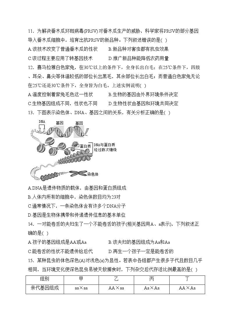 陕西咸阳市实验中学2022-2023学年八年级下学期阶段性检测（一）生物试卷(含答案)第3页
