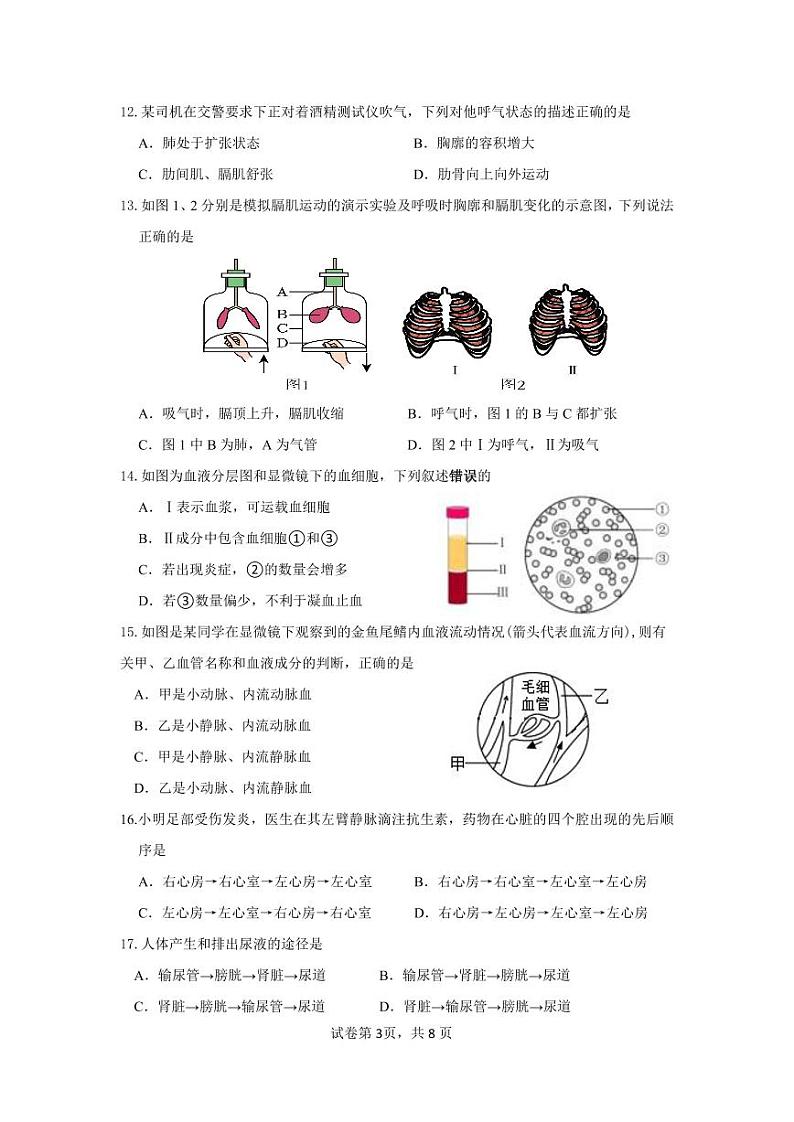 广东省肇庆市鼎湖区2022-2023学年七年级下学期期末教学质量检测生物科试题03