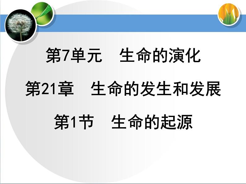 7.21.1生命的起源课件2023-2024学年北师大版生物八年级下册第1页