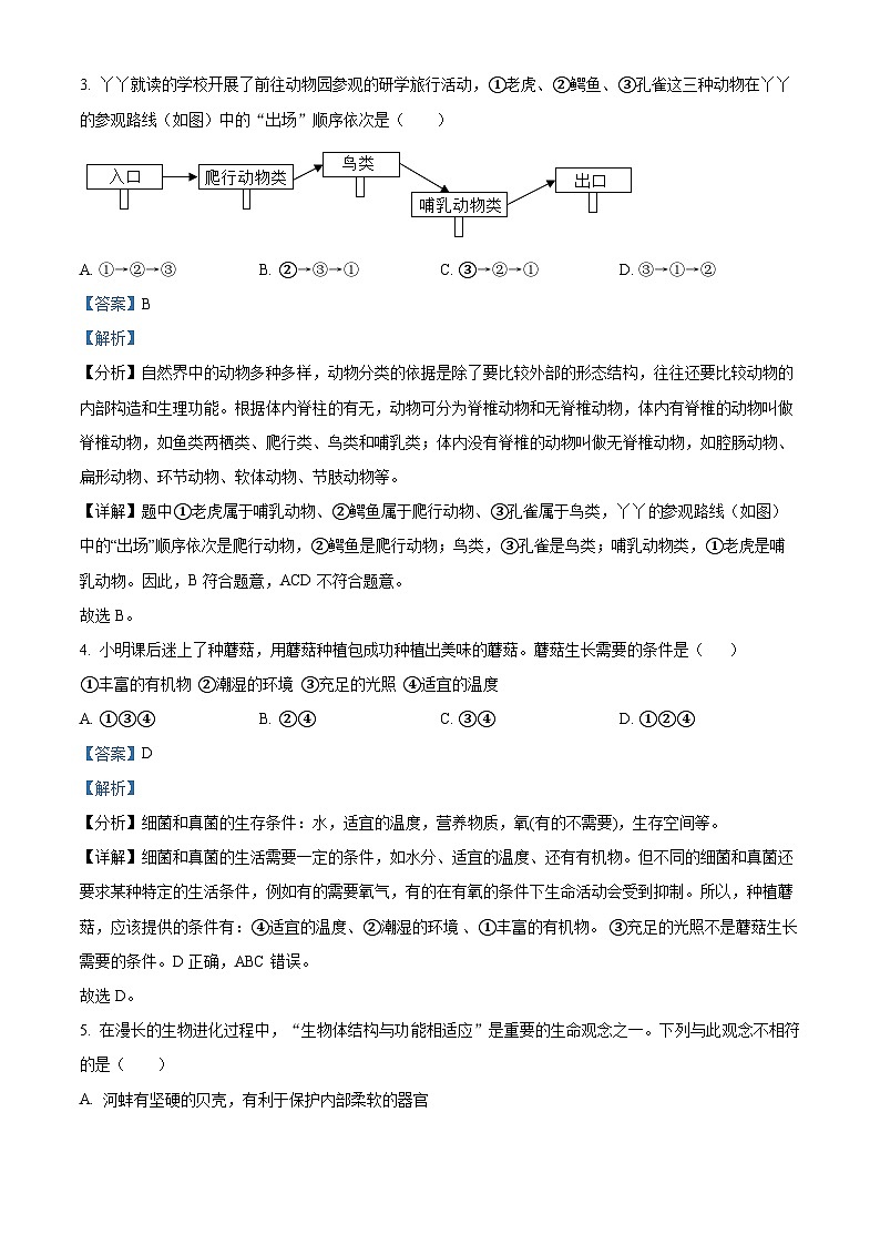 辽宁省沈阳市法库县2023-2024学年八年级上学期期末生物试题（原卷版+解析版）02