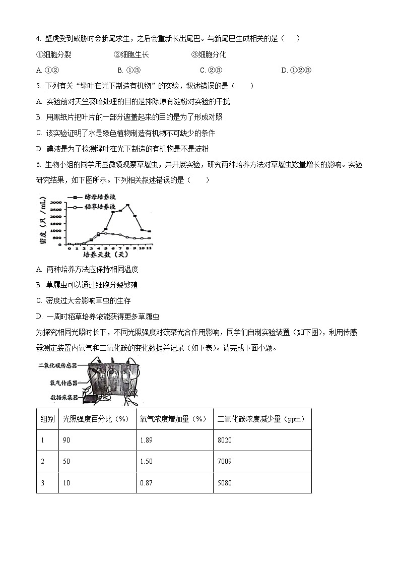 内蒙古鄂尔多斯市伊金霍洛旗2023-2024学年七年级上学期期末生物试题（原卷版+解析版）02