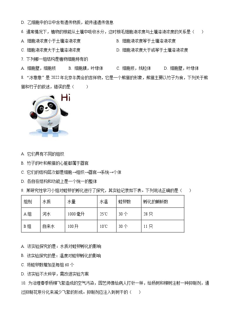 精品解析：辽宁省朝阳市朝阳县2023-2024学年七年级上学期期末生物试题（原卷版）第2页